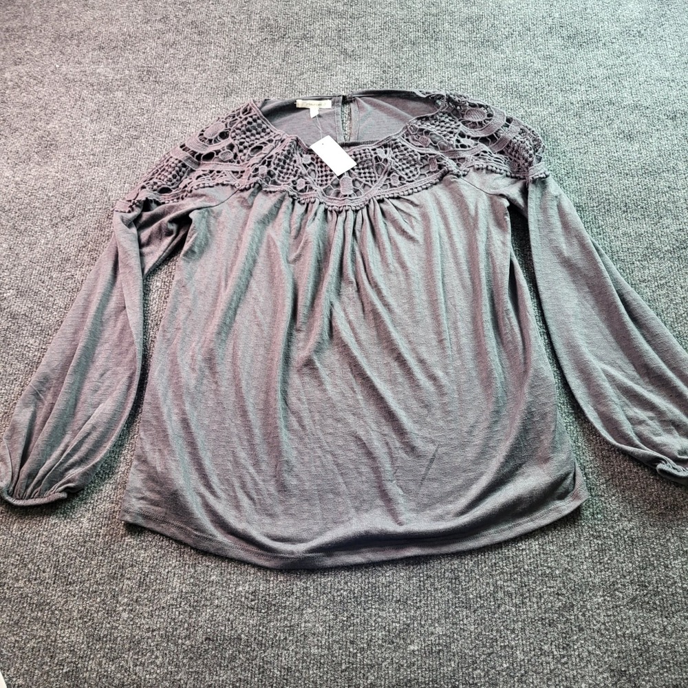 Maurices Gray Crochet Lace Detail Long Sleeve Blouse Women's Small S